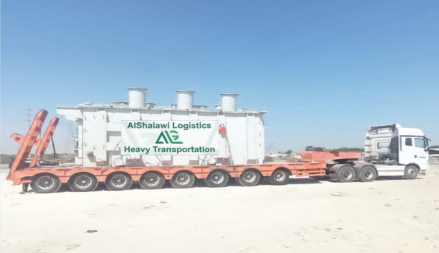 Heavy-haul trailer carrying industrial cargo